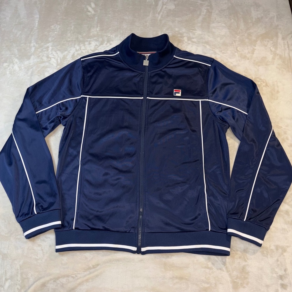 Fila Mens Terry Funnel Neck Track Jacket Navy Blue White LM118972 XXL
